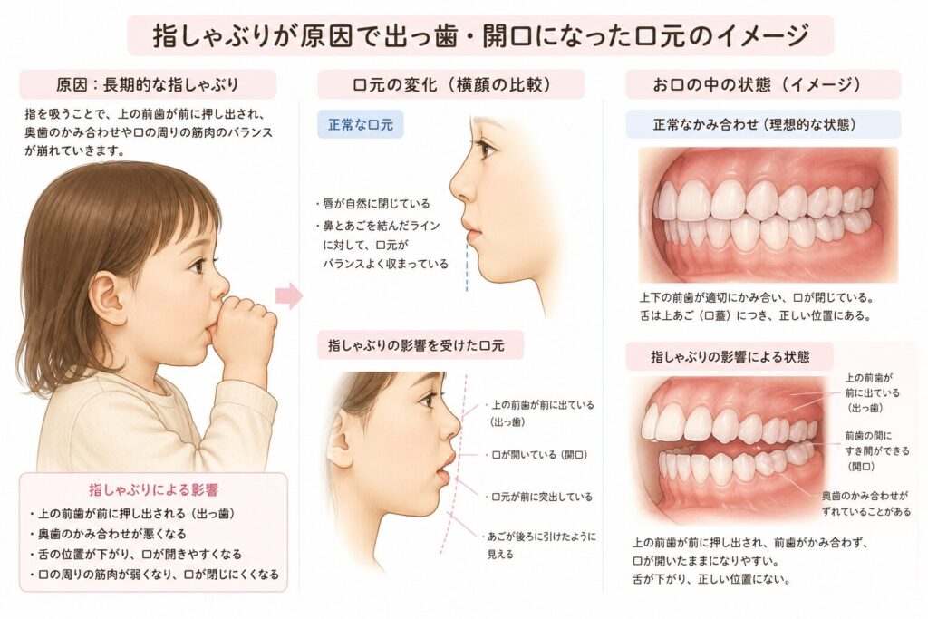 指しゃぶりの影響のイメージ図