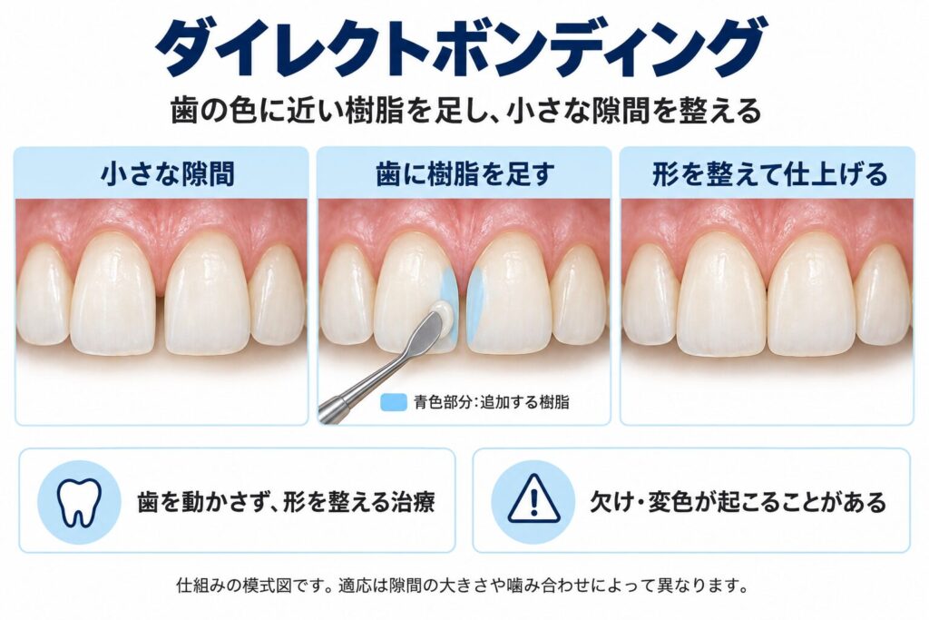 歯科用樹脂を足して、小さな隙間を短期間で整える