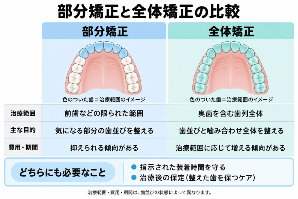 部分矯正と全体矯正の比較