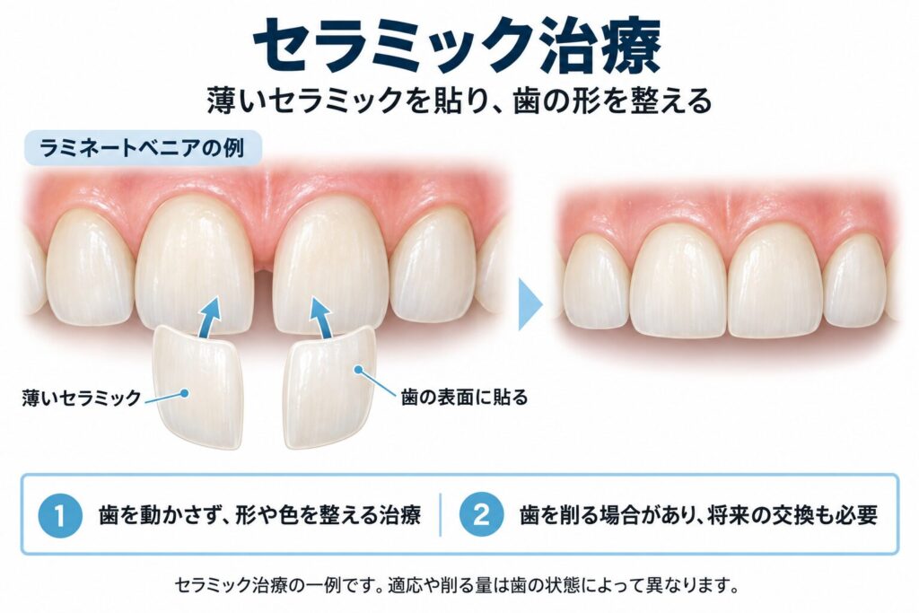 歯の形や色を調整して隙間を目立たなくする